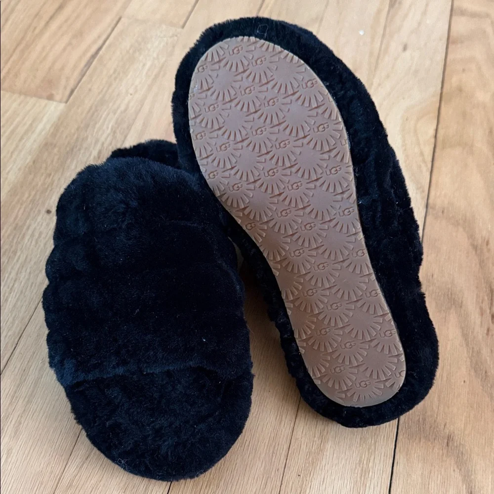 UGG Black Fluffy Slides - Picture 2 of 4